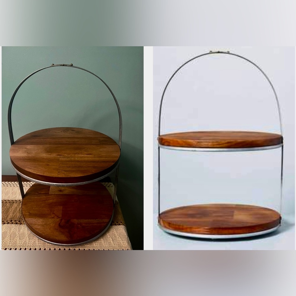 2-Tier wood & metal cake stand presents your home made treats beautifully.